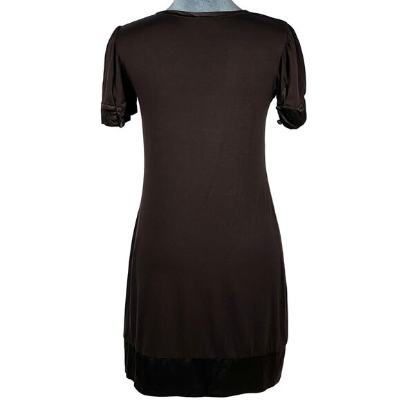 Bebe Y2K Dress Sz Small Brown Silk Trim Puff Sleeve Goblincore Fairy Vintage USA - Picture 2 of 12